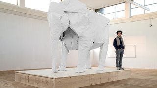 This life-sized origami elephant was made from a single sheet of paper